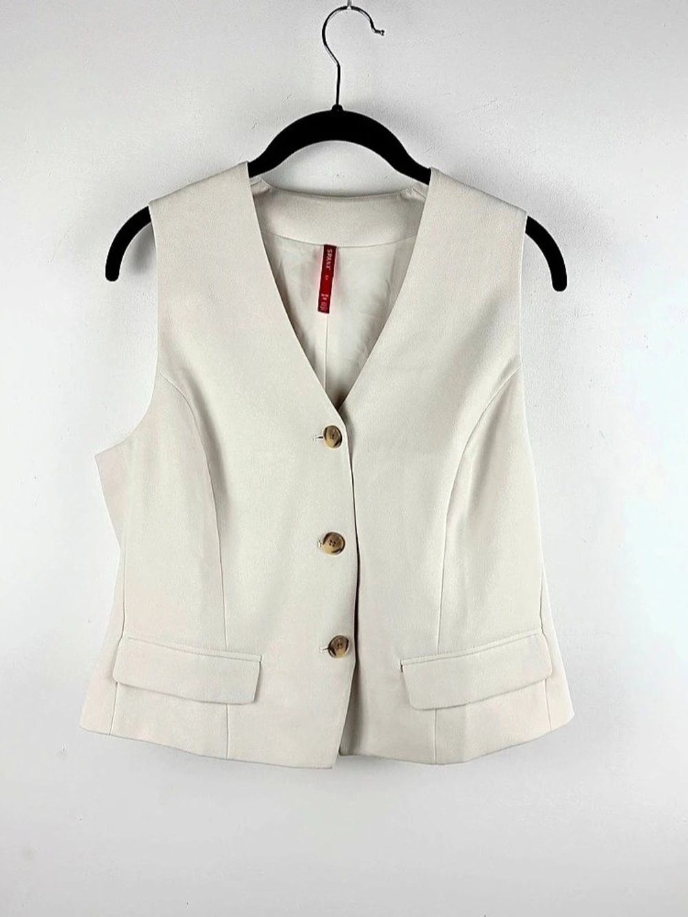 Spanx Carefree Crepe Tailored Vest Parchment Wash Cream Button Chic Fancy Work M